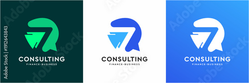 Modern Finance and Business Consulting Logo Template. Vector icon Forward and Speech Bubble concept.