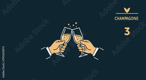 Champagne Toast Celebration: Two Hands Clinking Glasses with Bubbles