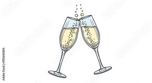 Champagne Toast: Two Glasses Clinking, Bubbles Rising, Celebration, Party, Cheers