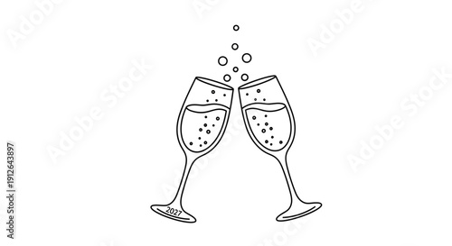 Champagne Toasting Glasses with Bubbles and 2023 Year