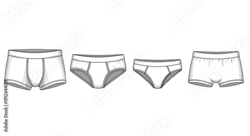 Collection of Men's Underwear Styles: Boxer Briefs, Briefs, and Trunks