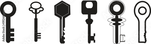 Silhouette of a vintage key with an intricate design isolated on white