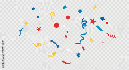 Colorful Confetti and Streamers Falling on Transparent Background - Celebration Party Elements