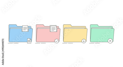 Colorful Folders with Documents and Icons Representing File Management and Organization