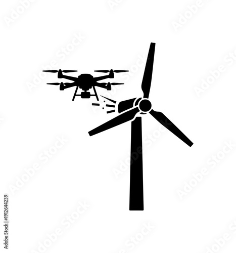 Drone Inspecting Wind Turbine - Modern Energy Vector Illustration