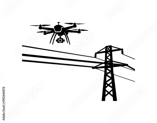 Drone Inspecting Power Transmission Tower