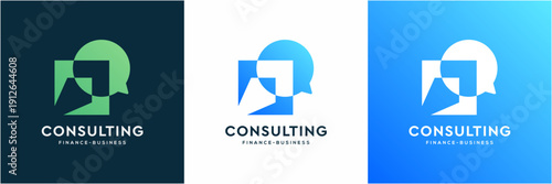 Modern Finance and Business Consulting Logo Template. Vector icon Forward and Speech Bubble concept.