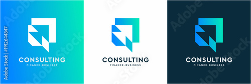 Modern Finance and Business Consulting Logo Template. Vector icon Upward and Speech Bubble concept.
