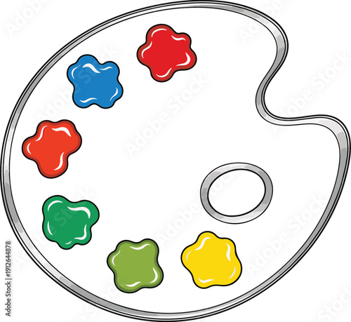 An artist's palette with vibrant colors and paints arranged neatly on a clean surface viewed from directly above showcasing creativity and artistry