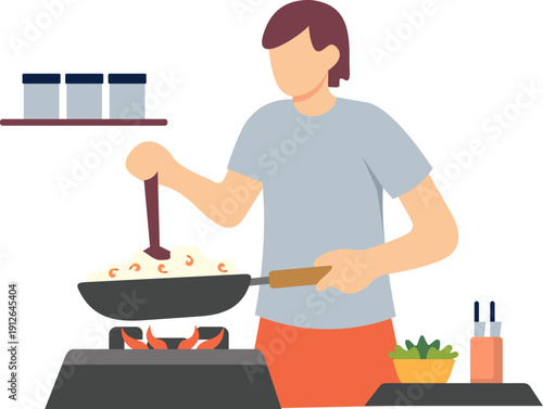 Illustration of Someone Cooking Food on the Stove Using a Frying Pan