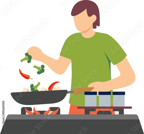 Illustration of Someone Cooking Food on the Stove Using a Frying Pan