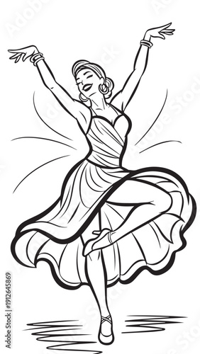 Energetic Illustration of a Graceful Dancer in Motion.