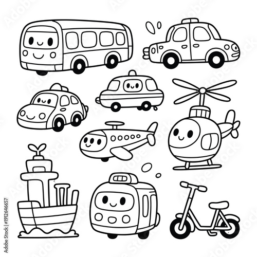 Whimsical Transport Collection: A delightful ensemble of charming vehicles, each with its own unique personality, ready to whisk you away on imaginative adventures.