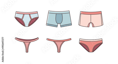 Assorted Underwear Styles: Briefs, Thongs, and Boxer Briefs - Vector Illustration