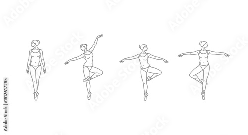 Ballet Dancer Poses: Line Art Sequence of Graceful Movements