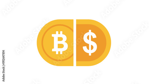 Bitcoin and Dollar Exchange Icon. Crypto vs Fiat Money Conversion Symbol.