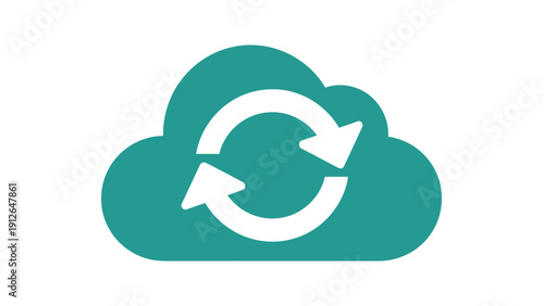 Teal Cloud Sync Icon: Data Backup, Refresh, Update, and Continuous Service Symbol in Flat Design Vector Graphic