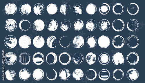 Collection of moon phases illustration on dark background, viewed from space, showcasing lunar cycle in circular frames