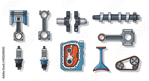 Car Engine Parts Components Isolated.