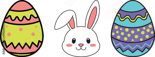 Easter sunday vector illustration of colorful eggs and bunny, happy easter sunday vector elements