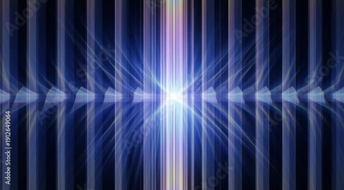 Psychedelic iridescent holographic energy pulsing through vertical blue light beams Abstract digital background