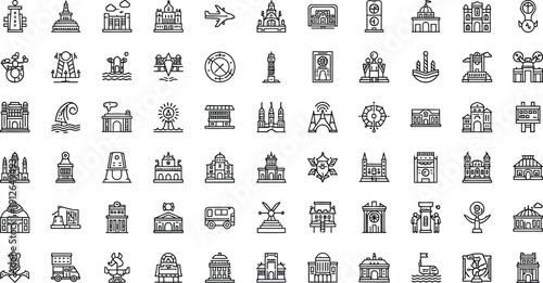 Diverse Building Icons Set: Architecture, Landmarks, and City Symbols