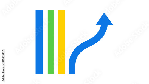 Curved arrow breaking away from parallel lines, symbolizing differentiation, growth strategy, unique path, and progress concept.