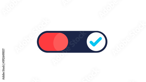 Flat Design Toggle Switch ON Status Icon, User Interface Button Slider Vector, Confirmed Checkmark