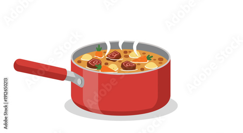 Hearty simmering pot of robust stew filled with savory meat, tender root vegetables, and golden potatoes, creating a warm, comforting culinary