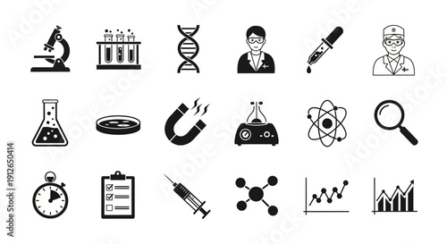 Science icons on white background.