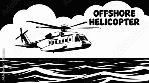 offshore helicopter aviation aircraft rotor flight above ocean sky clouds at low altitude near coastal horizon showing transport aerospace engine pilot