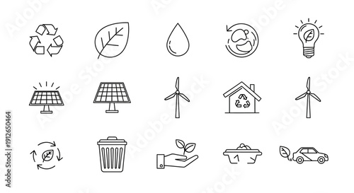 Sustainable Living Icons Set for Eco Friendly.
