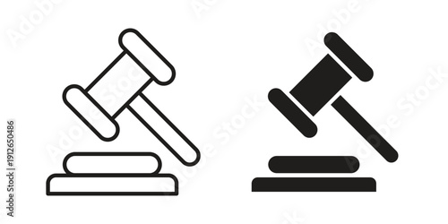 Gavel icon in black line style set. logotype designs