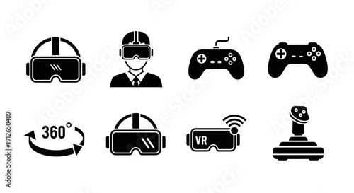 Virtual Reality Gaming Icons Set Illustration.