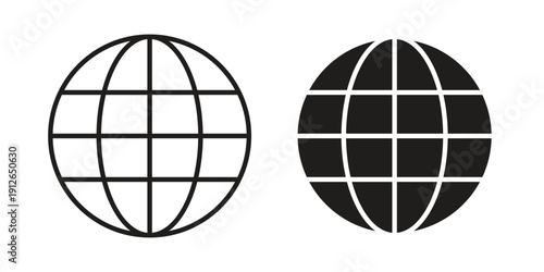Globe icon in black line style set. logotype designs