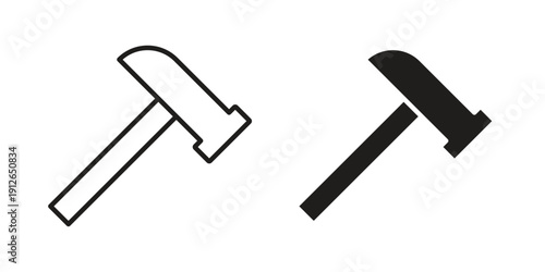 Hammer icon in black line style set. logotype designs