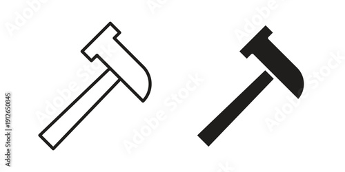 Hammer icon in black line style set. logotype designs
