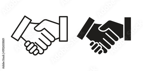 Handshake icon in black line style set. logotype designs