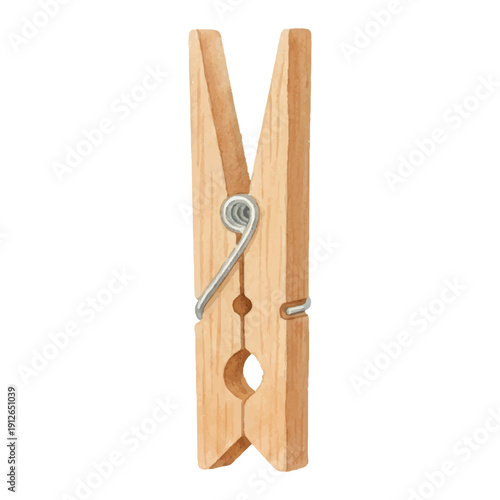 Summer Wooden Clothes Peg Watercolor Illustration Isolated on White Background
