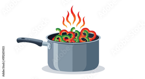 Vibrant Heart-Shaped Peppers Sautéing in a Saucepan Illustrating Hot and Healthy Cooking
