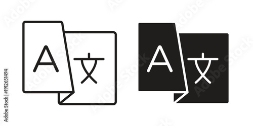 Language icon in black line style set. logotype designs