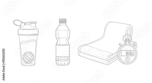 Fitness Gear: Shaker Bottle, Water Bottle, Towel, and Stopwatch for Workout and Health