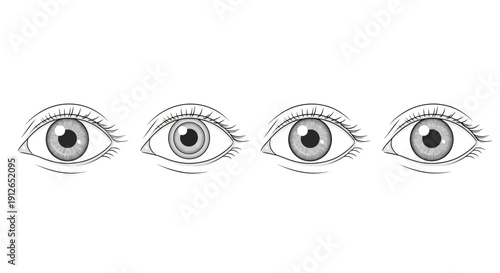 Four Realistic Human Eyes Looking Forward - Close-up Detail