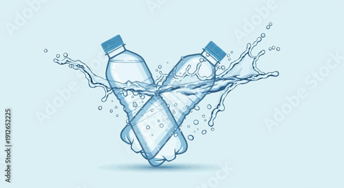 Two plastic bottles submerged in a refreshing water splash