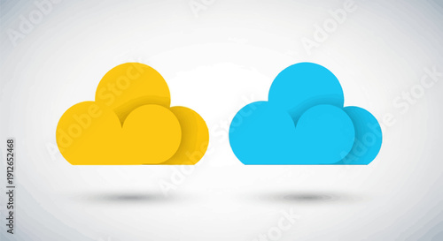 Two stylized clouds, one yellow, one blue, casting shadows