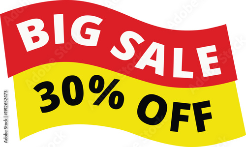 Big Sale 30 Percent Off Discount Promotional Red Yellow Wavy Banner Vector Illustration