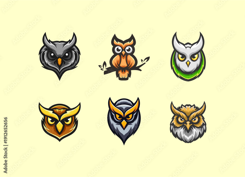 Fototapeta premium Fierce Owl Mascot and Logo Design Collection