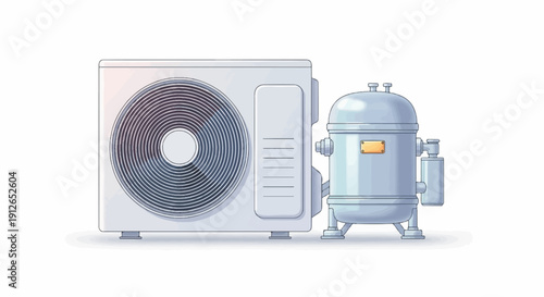 Two pieces of machinery, an air conditioner unit and a compressor