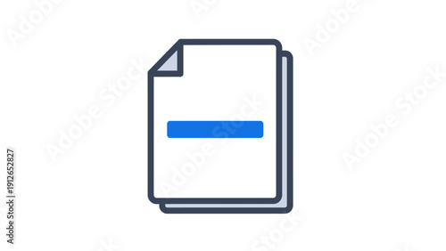 Document Remove Icon. Outline illustration of stacked files or paper sheets with a blue minus sign, symbolizing subtraction, deletion, or minimize.