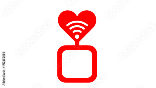 Digital Love Connection Icon: Red Heart and WiFi Signal Symbol on Mobile Frame. Online Dating App, Smart Health Technology Vector Graphic.